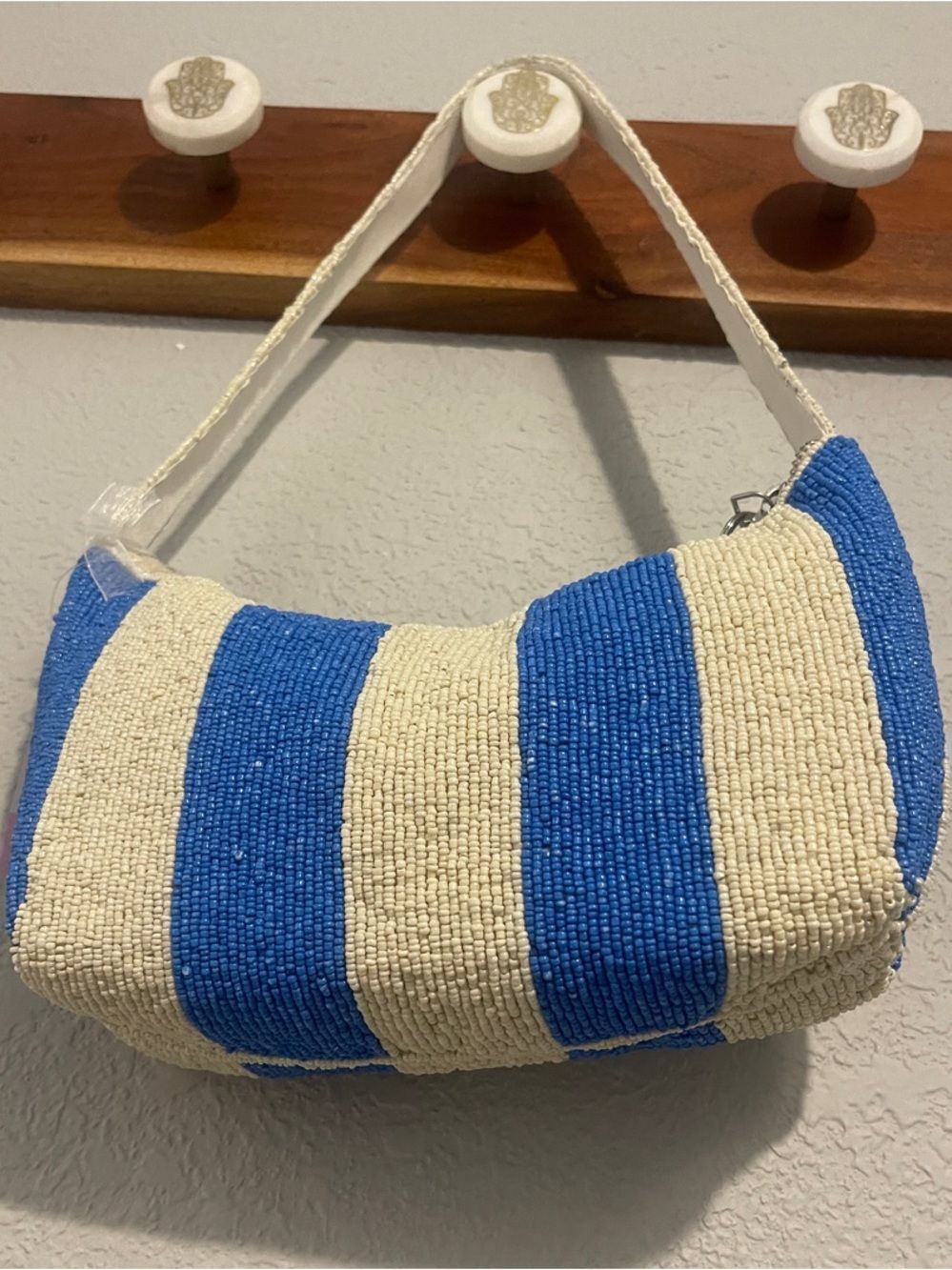 Viral Beaded Bag - Cocktail Stripe Shoulder Bag - Blue & Cream - Picture 9 of 9